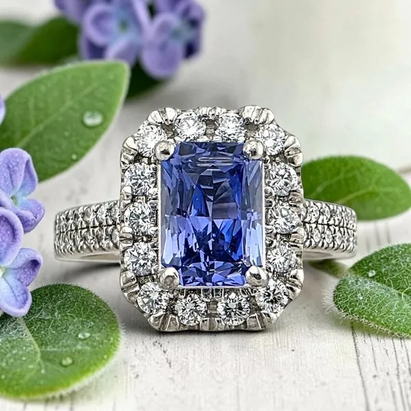 Platinum ring with lavender color-shifting sapphire and natural diamonds, SKU K4027